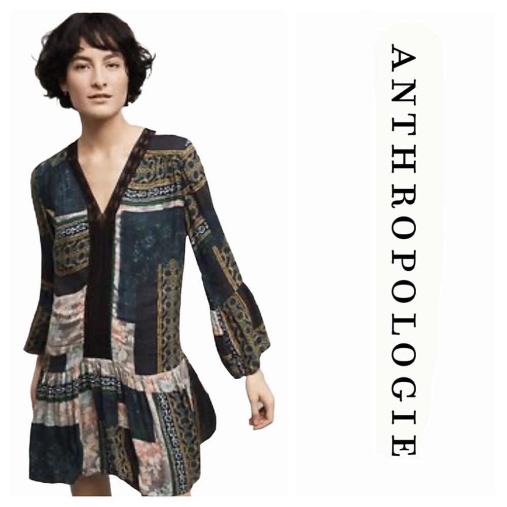 Anthropologie Patchwork Peasant Lace Shift Dress